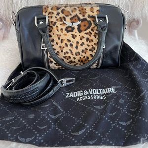 Zadig & Voltaire Sunny bowling bag in black leather and leopard